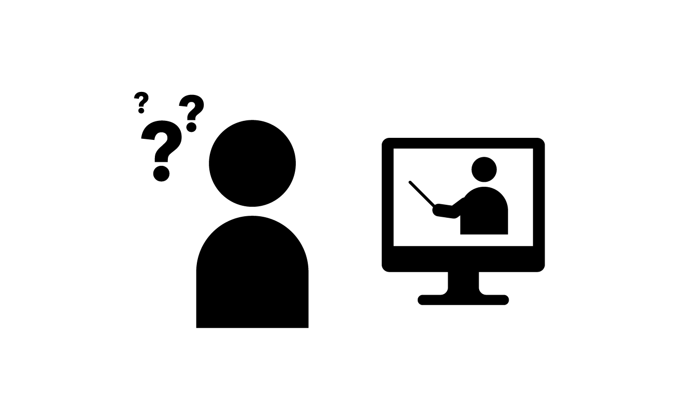 A graphic of a student asking a question to the instructor via video conferencing.