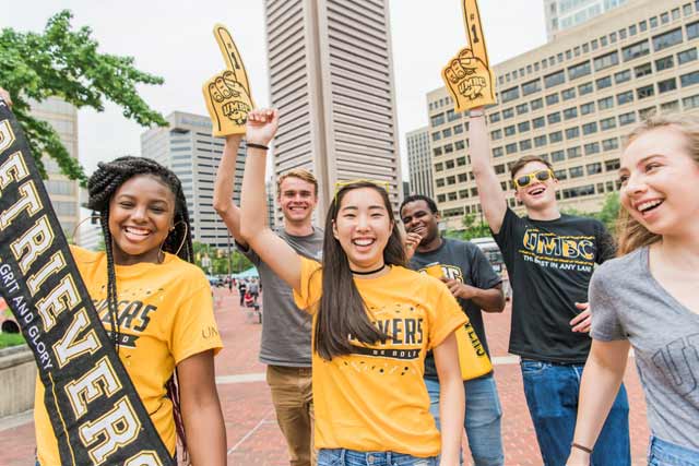 Students showing their school spirt at the Inner Harbor, downtown Baltimore